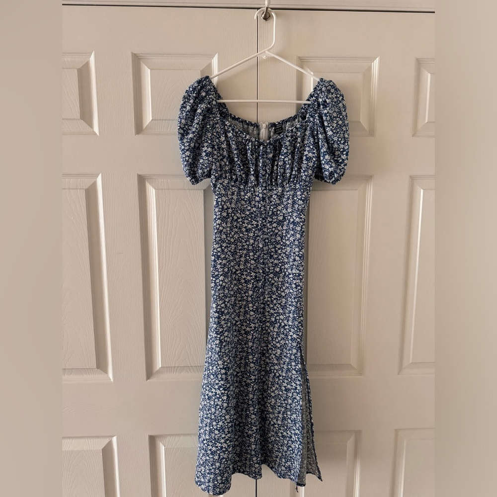 Blue floral maxi dress with slit